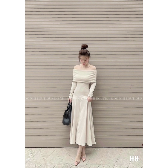 Váy trễ vai dáng dài thu đông cho nữ