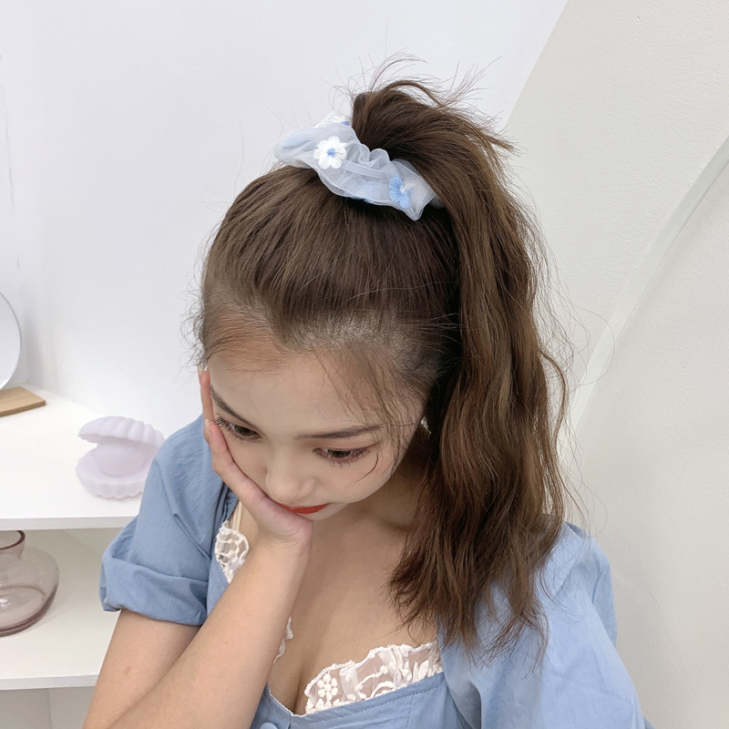 Dây buộc tóc họa tiết hoa cúc màu xanh da trời/màu hồng thời trang xinh xắn cho nữ
