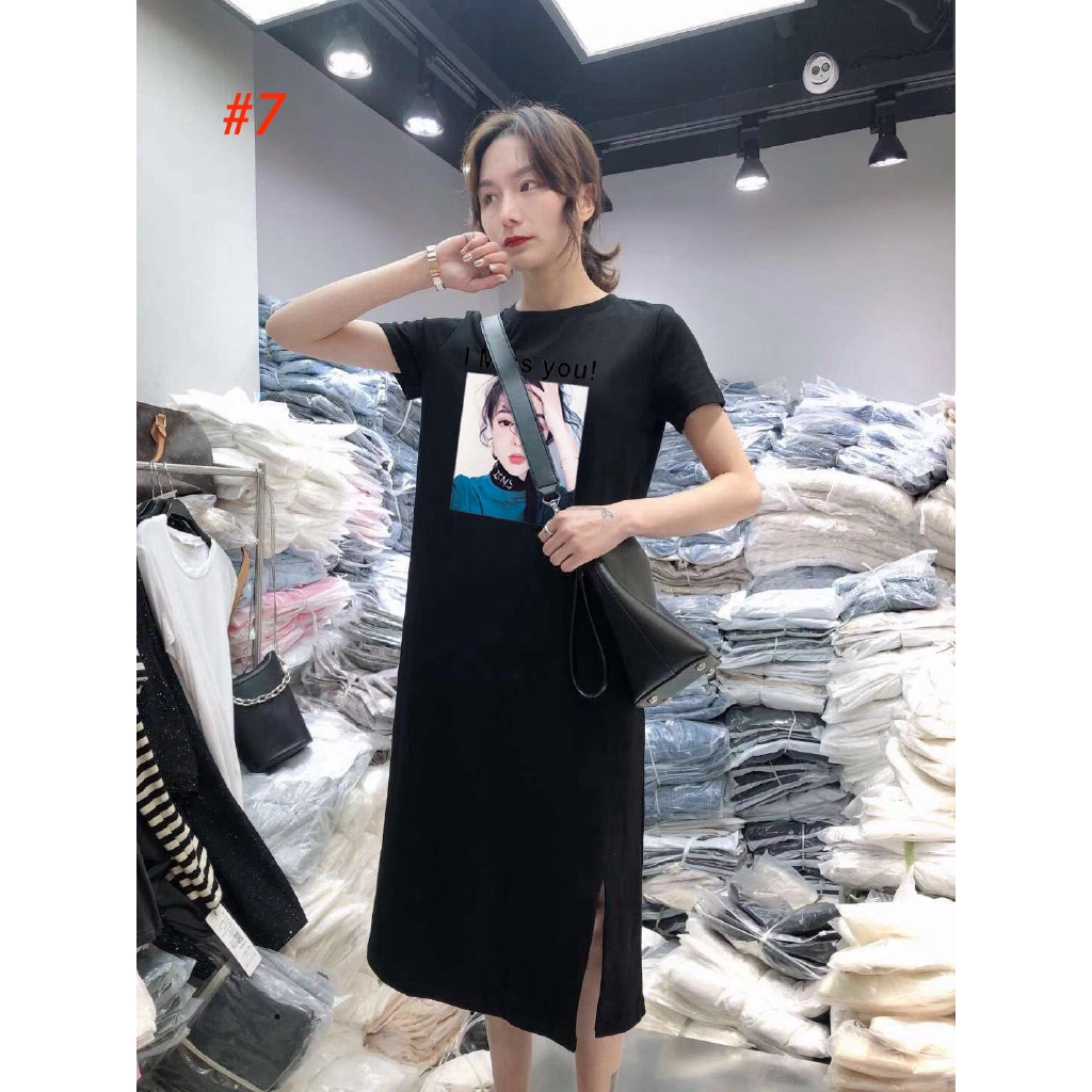 Đầm suông dáng dài tay ngắn in họa tiết hoạt hình dễ thương dành cho nữ | BigBuy360 - bigbuy360.vn