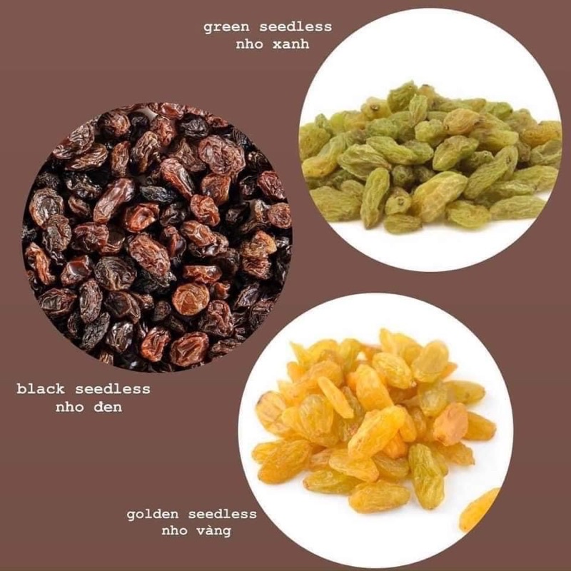 Nho khô mix 3 vị  3 màu nho xanh, nho vàng, nho đen loại 1