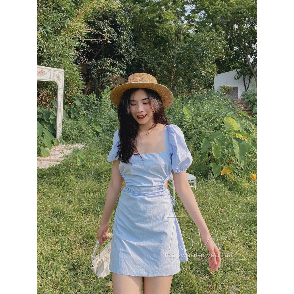 [Mã SKAMA06 giảm 8% tối đa 50K đơn 250K] Váy tay bồng hở lưng khoét eo đan dây lưng (Tặng kèm dán ngực) | BigBuy360 - bigbuy360.vn