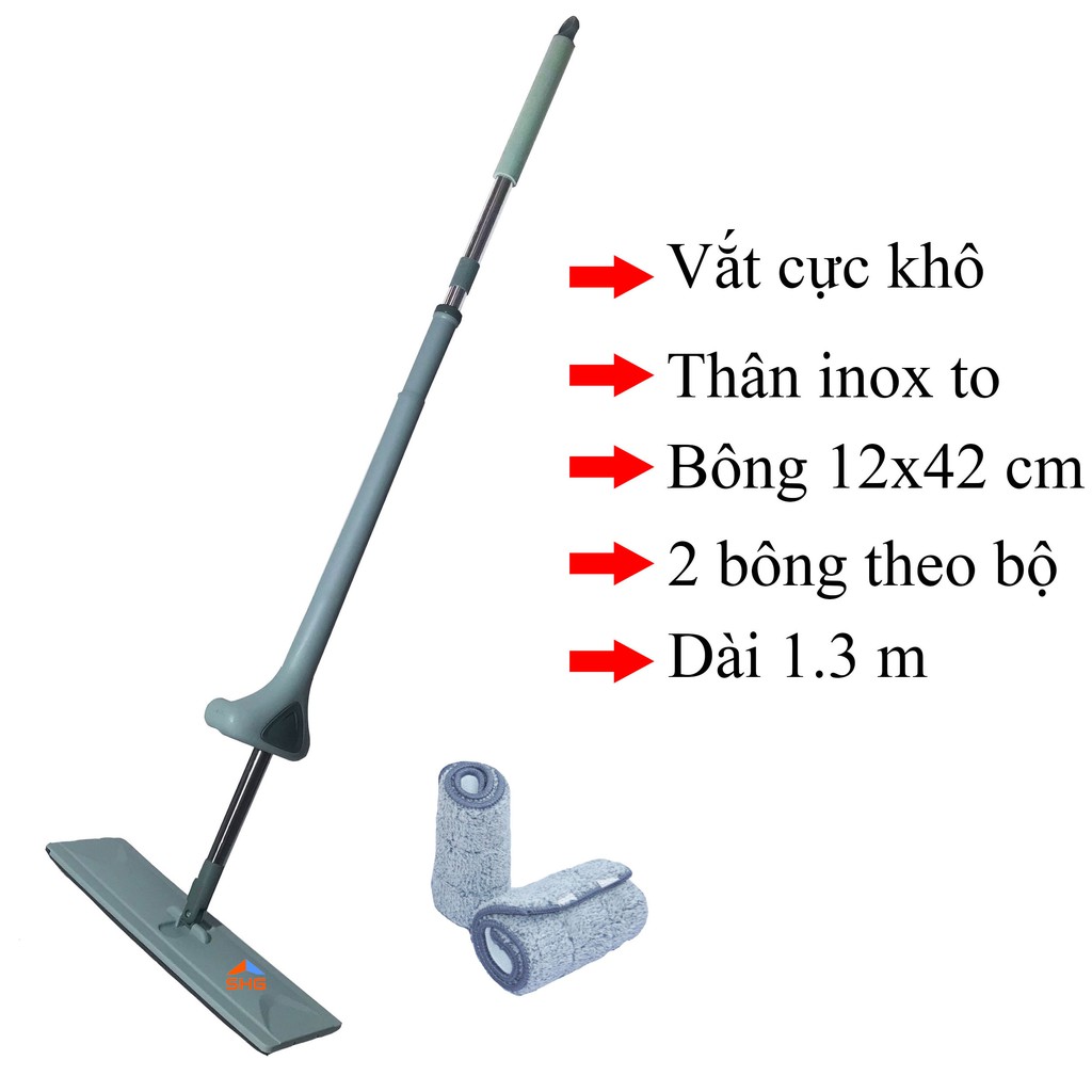 CÂY LAU NHÀ TỰ VẮT (KÍCH THƯỚC BÔNG 12X42 CM), KÈM 2 BÔNG THEO BỘ, XẢ KHO GIÁ SỐC