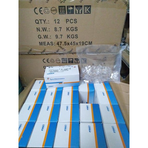 Combo 10 Hộp 100 Đầu Bấm Dây Mạng AMP Chân Đồng