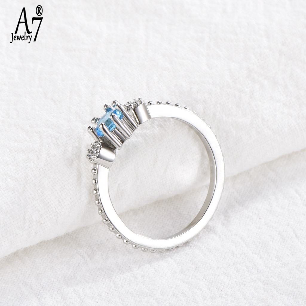 Nhẫn Bạc 925 Đính Cầu Hôn Màu Xanh Biển X5Y16