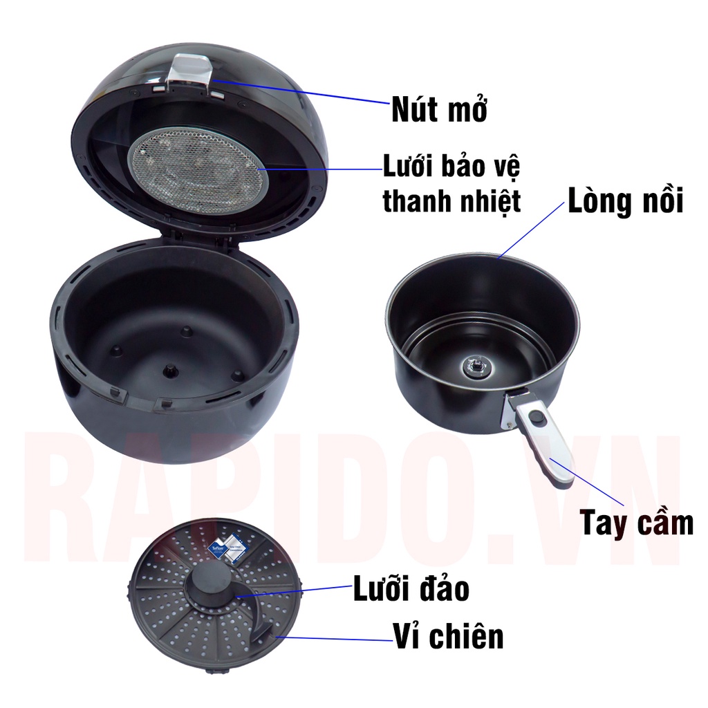 [Mã 154ELSALE2 giảm 7% đơn 300K] NỒI CHIÊN KHÔNG DẦU RAPIDO 6.5L RAF- 6.5M/D LUX ĐIỆN TỬ SIÊU PHẨM