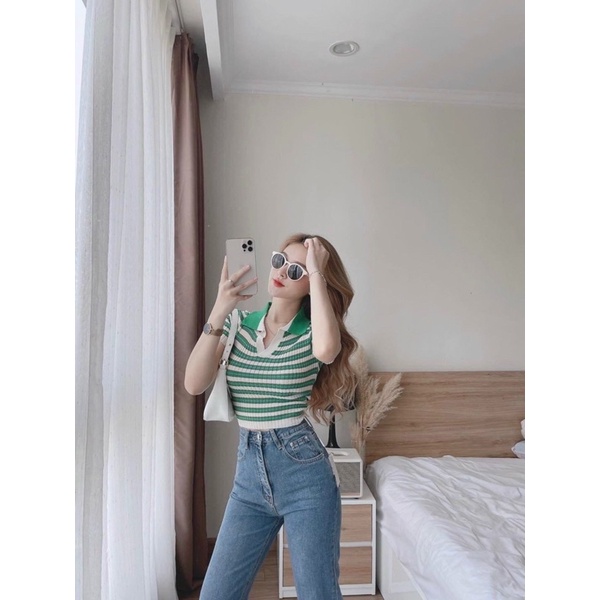 Áo trụ sọc cổ trụ thun gân ❤️
