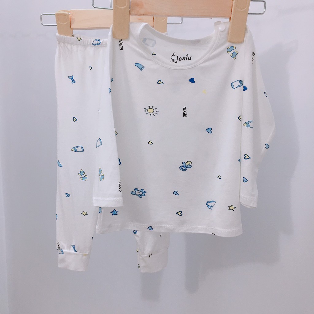 Bộ Đồ Quần Áo Sơ Sinh Tay Dài Cài Vai Bexiu In Rơi 1020 Nhiều Mẫu Cho Bé 6-19kg