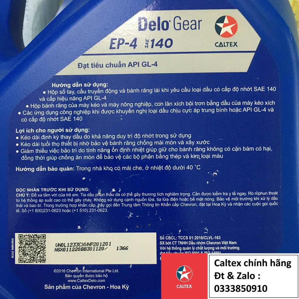 Dầu nhớt hộp số ô tô cao cấp Delo Gear EP-4 SAE 90/140