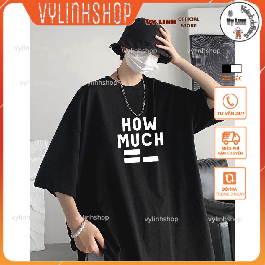 Áo phông nam nữ tay lỡ form rộng how much cotton mát 2022T3420 đen trắng size XS-XXL