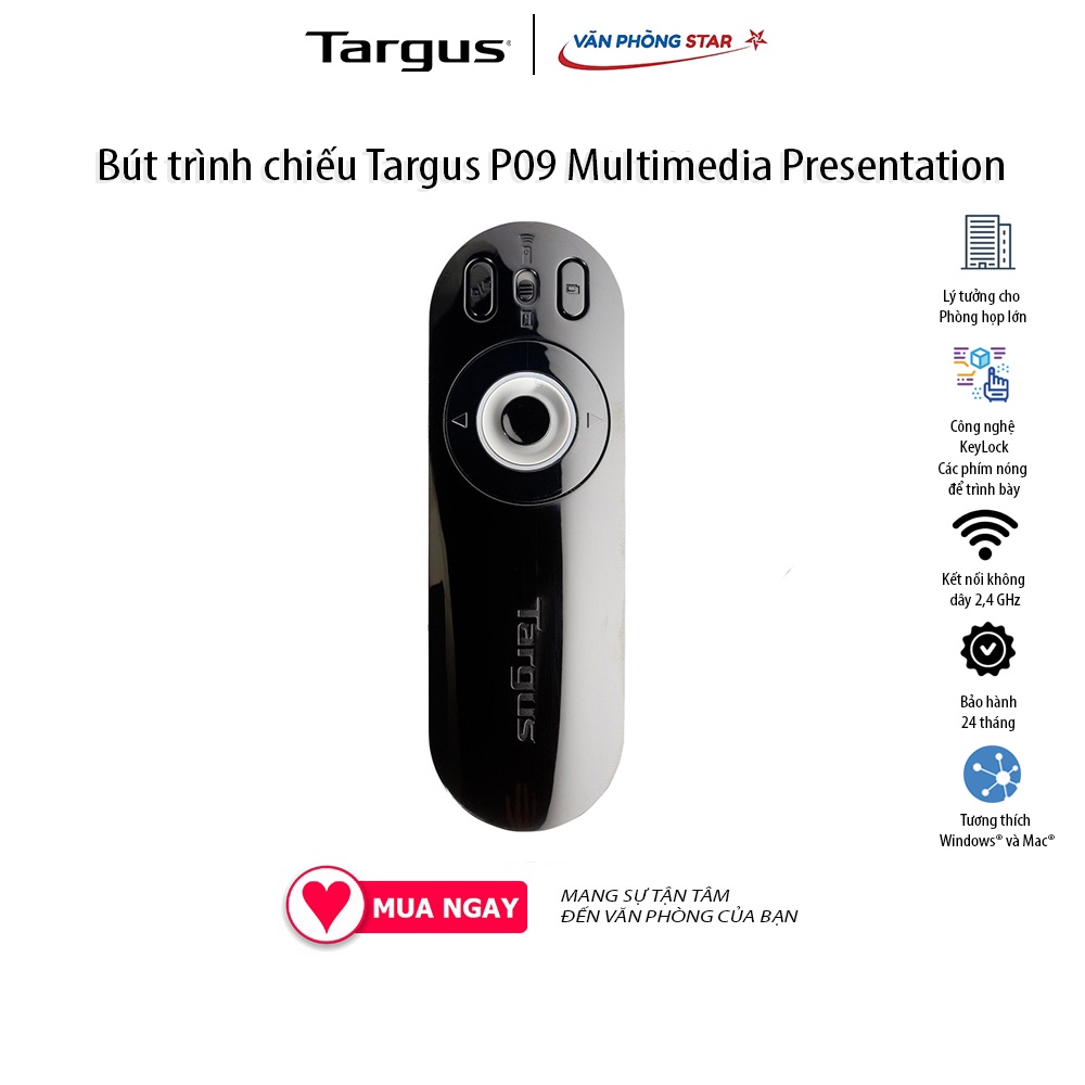 Bút trình chiếu Targus P09 Multimedia Presentation Remote kết nối không dây Tương thích với Windows &amp; MacOS