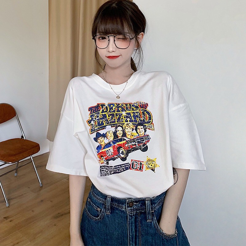 Áo thun form rộng in họa tiết chất cotton thoáng mát Xonxen shop free size mã 802367