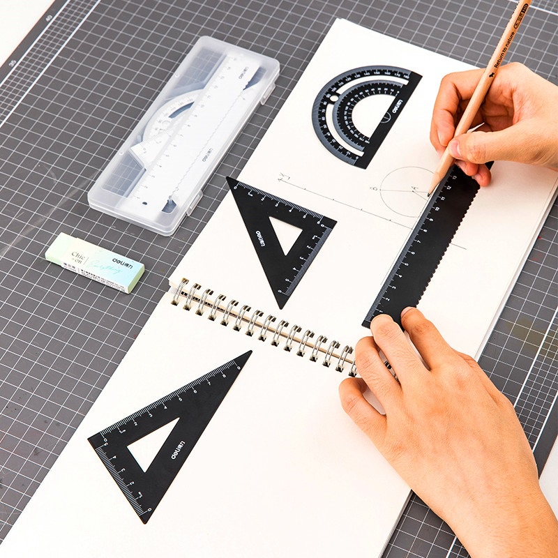 Deli Bộ Thước Đo Bằng Nhôm Hình Tam Giác Đơn Giản Cho Văn Phòng / Trường Học