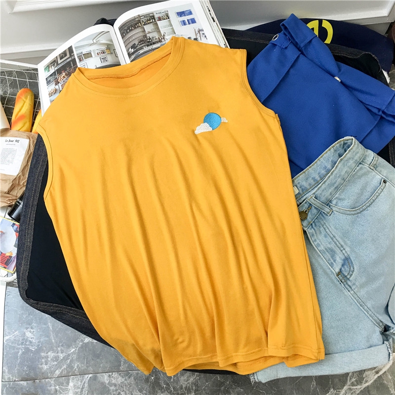 Áo Croptop sát nách hoạ tiết thêu thiết kế dáng rộng thoải mái