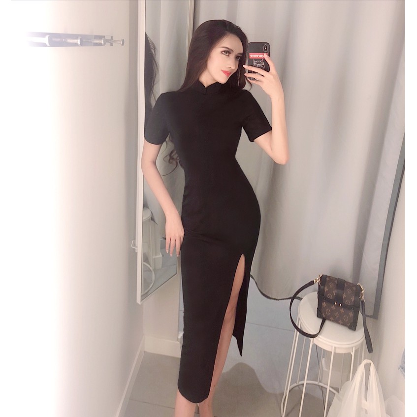 Sườn xám dài basic (ảnh thật) | BigBuy360 - bigbuy360.vn