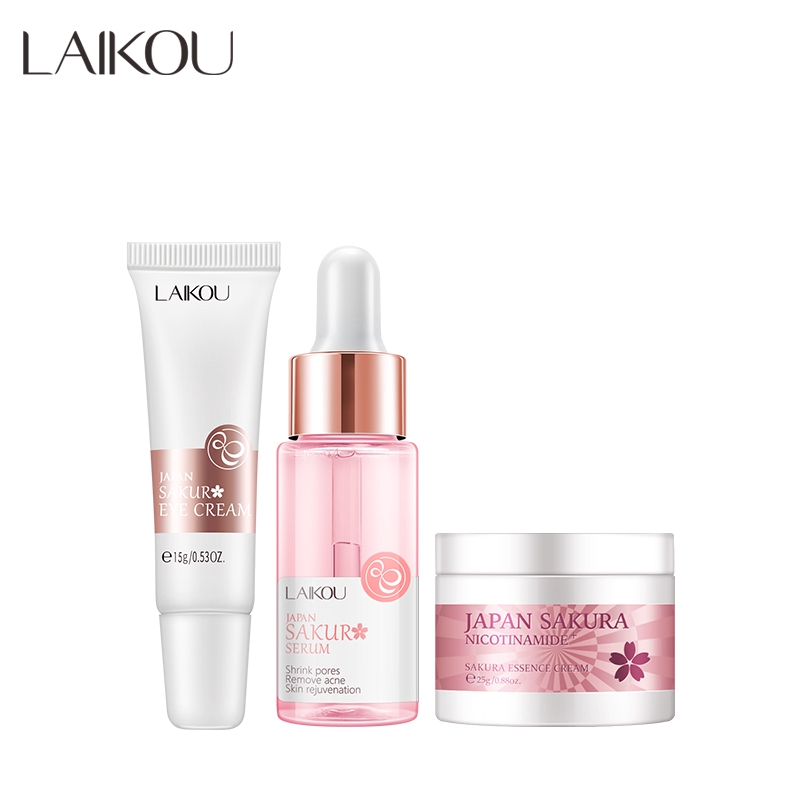 Bộ Kem Dưỡng Da + Kem Dưỡng Da Mắt + Serum LAIKOU Chiết Xuất Hoa Anh Đào Chống Lão Hóa