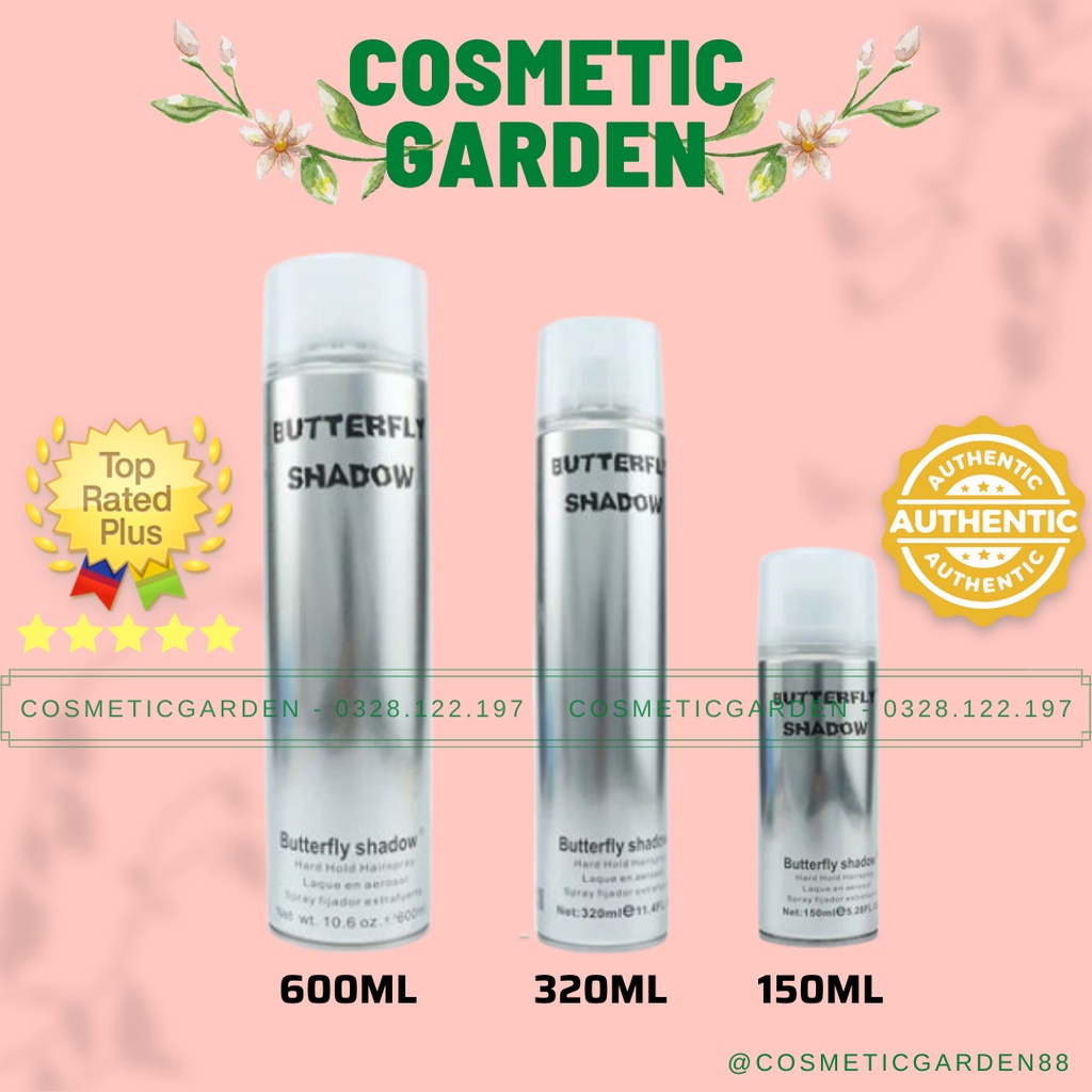 Gôm Xịt Tóc Butterfly Shadow 150ml 320ml 600ml Chính Hãng, Gôm Bạc Giữ Nếp Tạo Kiểu Nam Nữ N01