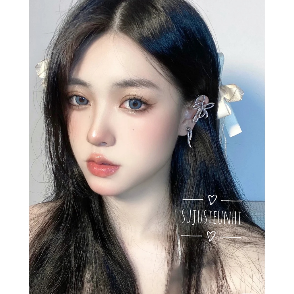 khuyên tai hình nơ thắt nút đính đá kẹp vành đeo 1 bên thanh lịch