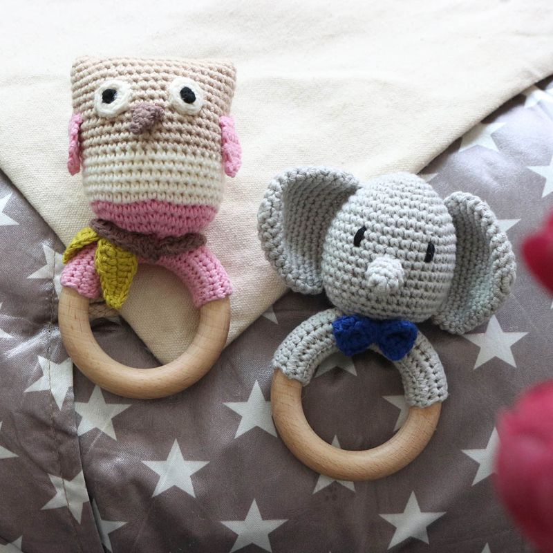 Đồ Chơi Vòng Ngậm Mọc Răng Hình Chú Voi Bằng Len Móc DIY Dành Cho Bé Sơ Sinh Mọc Răng
