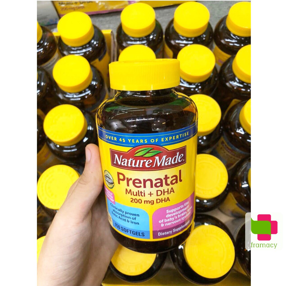 Vitamin tổng hợp bầu Nature Made Prenatal Multi + DHA, Mỹ (150v) bổ sung dinh dưỡng, DHA cho mẹ bầu và sau sinh