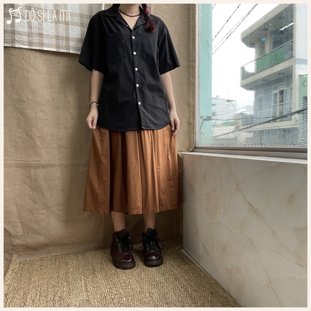 Combo Áo Sơ Mi Đen + Quần Culottes Nâu Linen | Secondhand | Đô Si La Mi | A118 |
