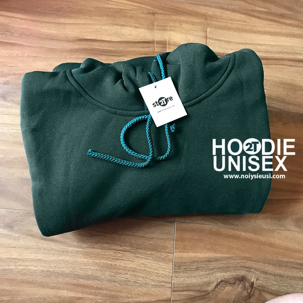 Áo hoodie unisex 2T Store H04 màu xanh rêu - Áo khoác nỉ chui đầu nón 2 lớp dày dặn đẹp chất lượng