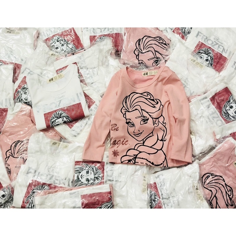 Set 2 áo cotton dài tay el.sa hm cho bé gái size từ 12-32 cân