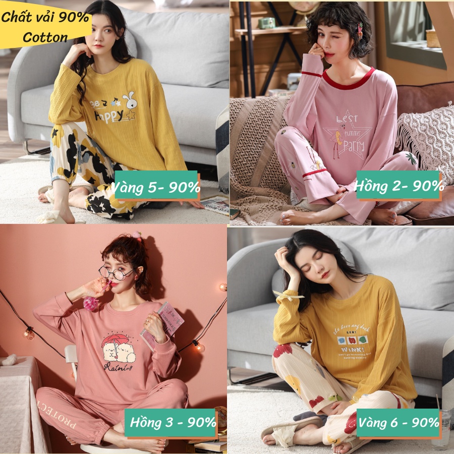 [100% COTTON] Bộ Đồ Mặc Nhà, Bộ Ngủ Cotton Nữ Mùa Đông Kiểu Dáng Hiện Đại (Ảnh + Video thật)