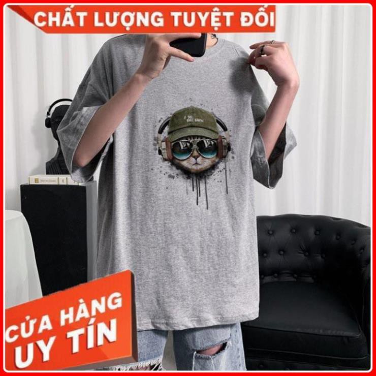 Áo Thun Tay Lỡ In Nhiệt Mèo Nghe Nhạc form Unisex nam nữ phong cách Ulzzang - 52