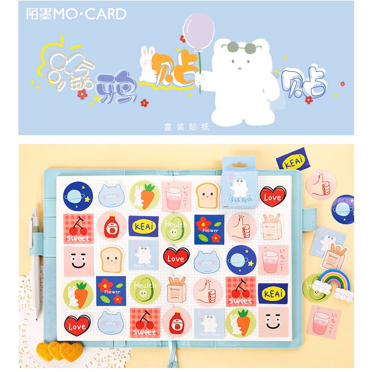 Sticker chủ đề Gấu Trắng Đáng Yêu - Hộp 45 miếng dán trang trí sổ tay Bullet Journal - M078
