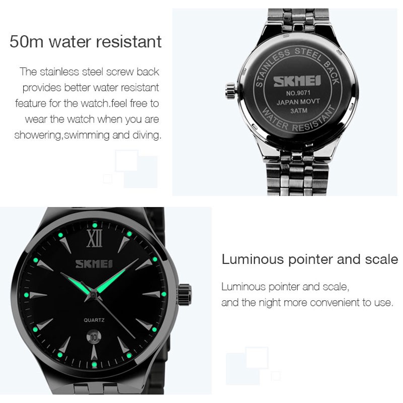 Đồng Hồ Quartz Chống Thấm Nước Chất Liệu Thép Không Gỉ SKMEI 3ATM