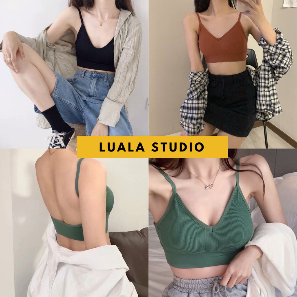 Áo croptop 2 dây nữ có mút ngực khoét lưng hàng Quảng Châu, bra gợi cảm sexy, bralette thun gân tập Gym, Yoga không gọng