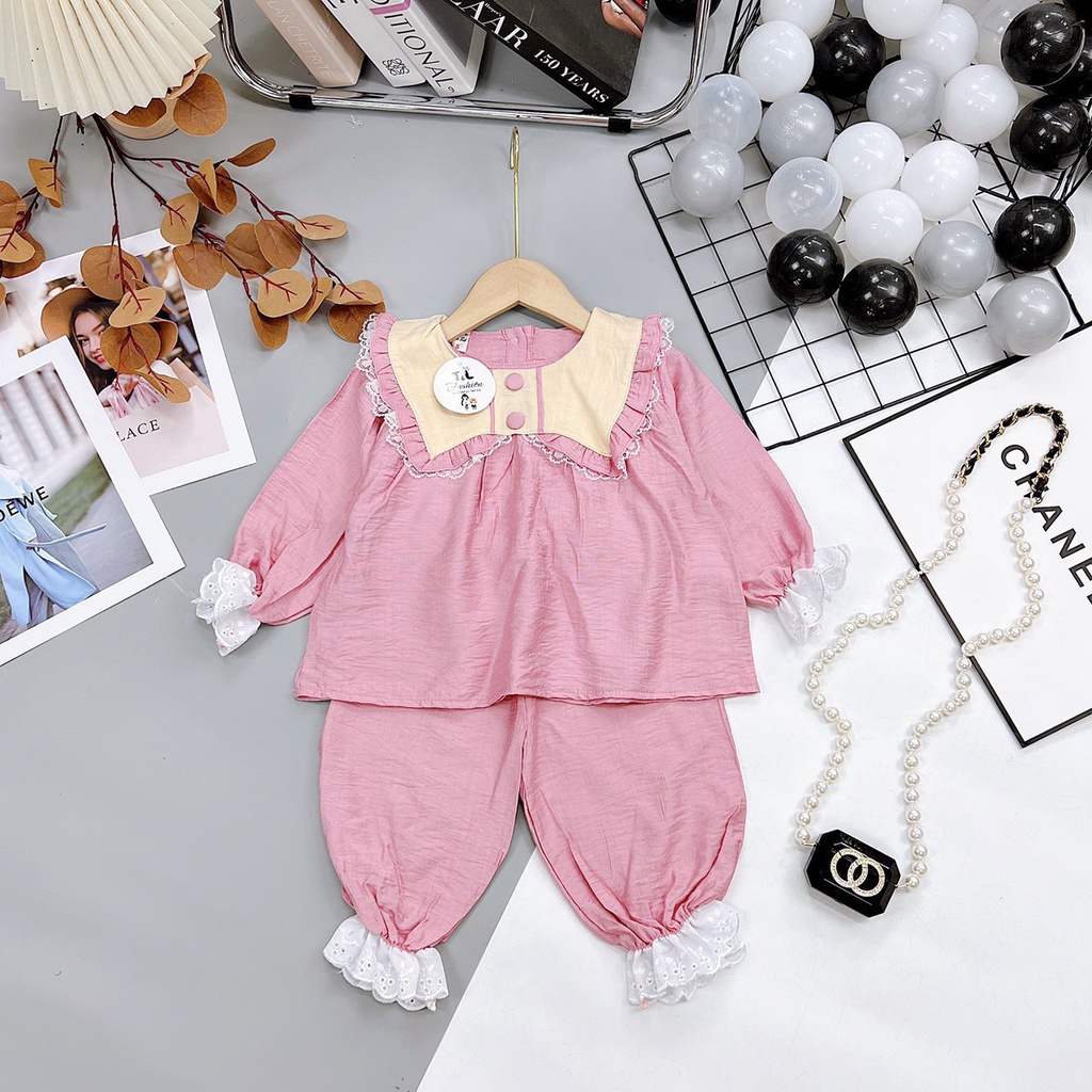 Sét Bộ đũi dài tay babydoll  cổ bèo cho bé gái