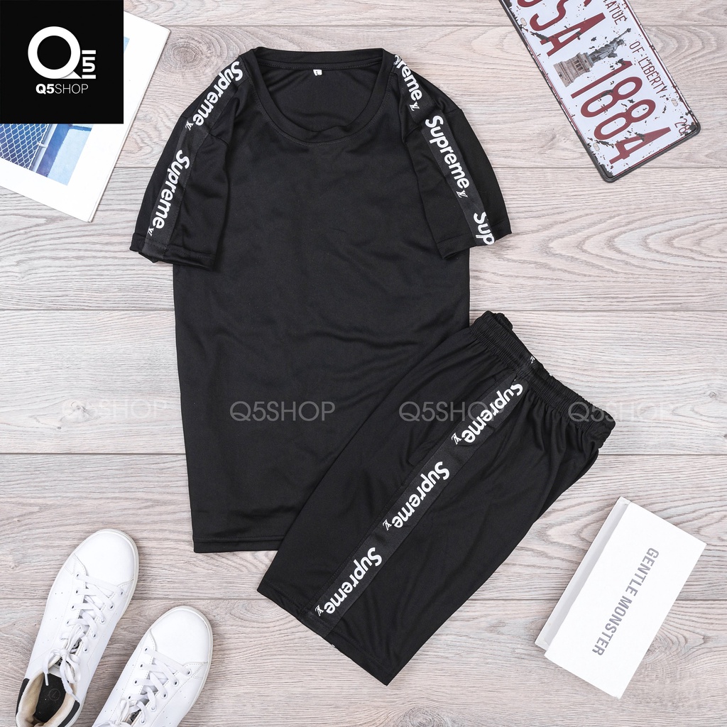 Bộ Quần Áo Thể Thao Thời Trang Nam Q5SHOP Form Trẻ Trung Chất Thun Co Giãn Cao Cấp tay dây đen