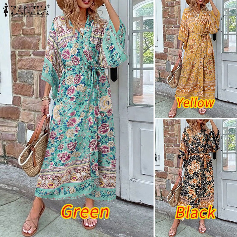 Áo khoác cardigan Zanzea tay 3/4 in họa tiết hoa phong cách châu Âu dành cho nữ