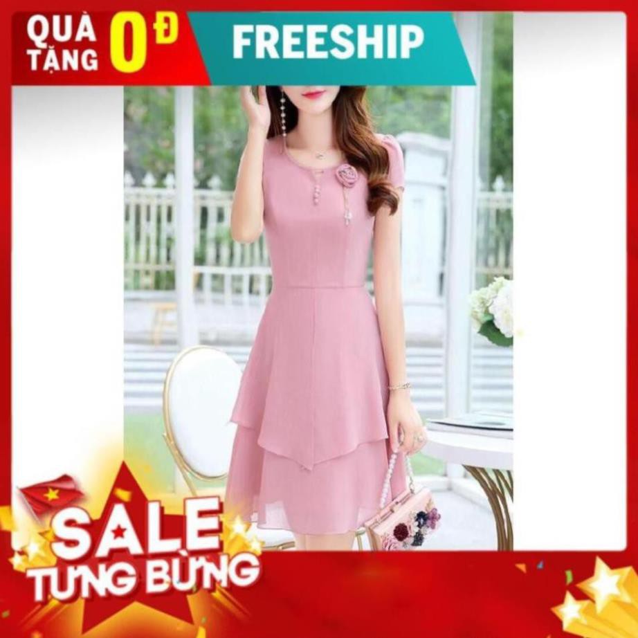 [MẪU ĐẦM HOT] ĐẦM VOAN DÁNG XÒE ĐÍNH  HOA HAI MÀU HỒNG VÀ ĐEN ĐỦ SIZE M L XL 2XL - XƯỞNG ĐẦM THÙY DƯƠNG - 75496