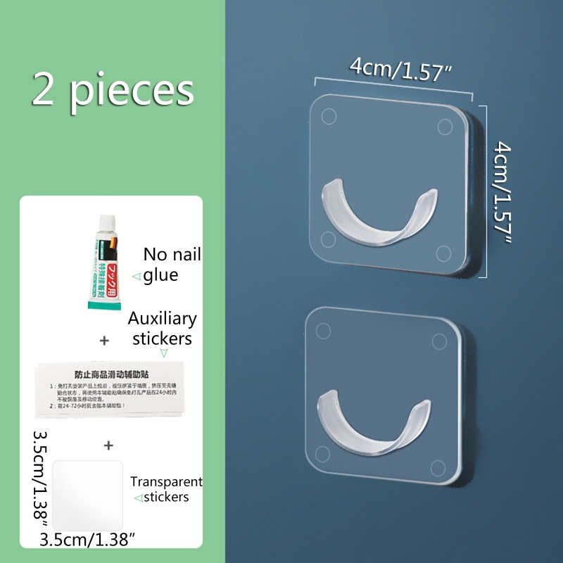 Set 2 Móc Treo Rèm Cửa Trong Suốt Tự Dính Có Thể Điều Chỉnh Cho Phòng Ngủ / Nhà Tắm