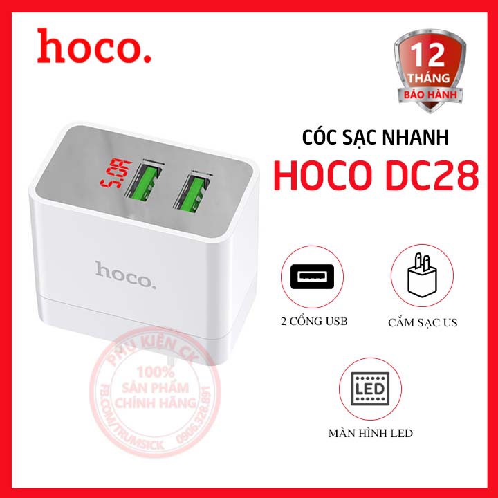 Cóc sạc nhanh Hoco DC28 2 cổng USB 5.0A-Tương thích nhiều thiết bị