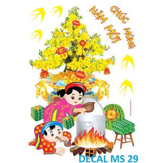 Decal hoa mai trang trí tết