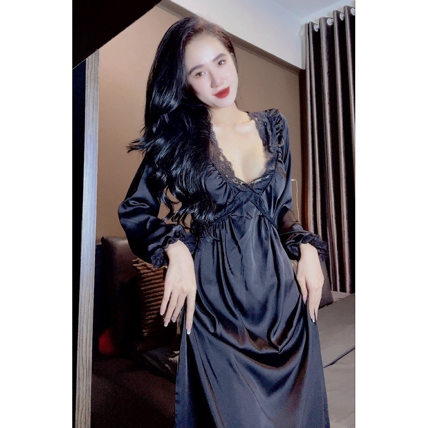 Đầm ngủ sexy tiểu thư tay dài hàng thiết kế