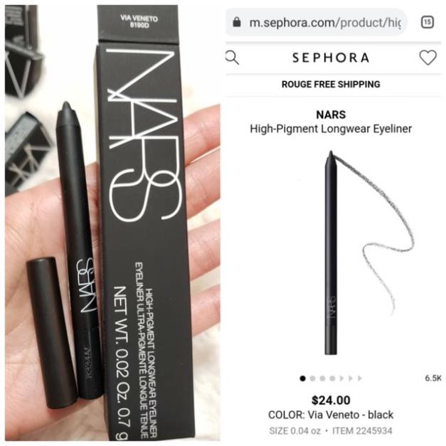 (MINI) Chì Kẻ mắt Nars High-Pigment Longwear Eyeliner màu đen Via Veneto 0.7g