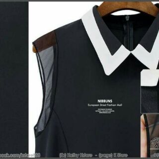 Áo silk cổ sơ mi phối voan
