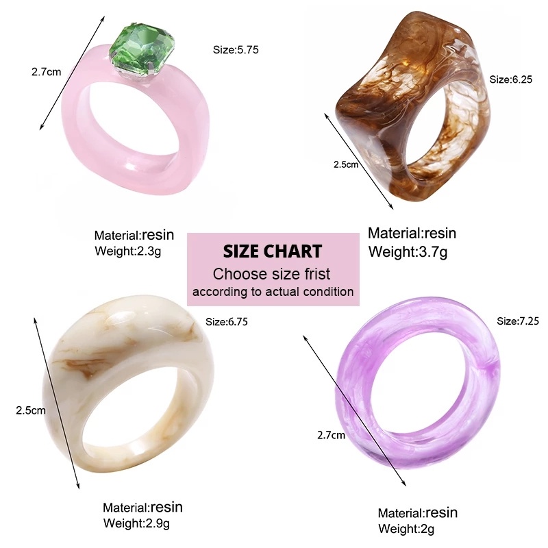 Set 8 nhẫn dạng đá resin phong cách Hàn Quốc retro thanh lịch thời trang làm quà tặng dành cho nữ