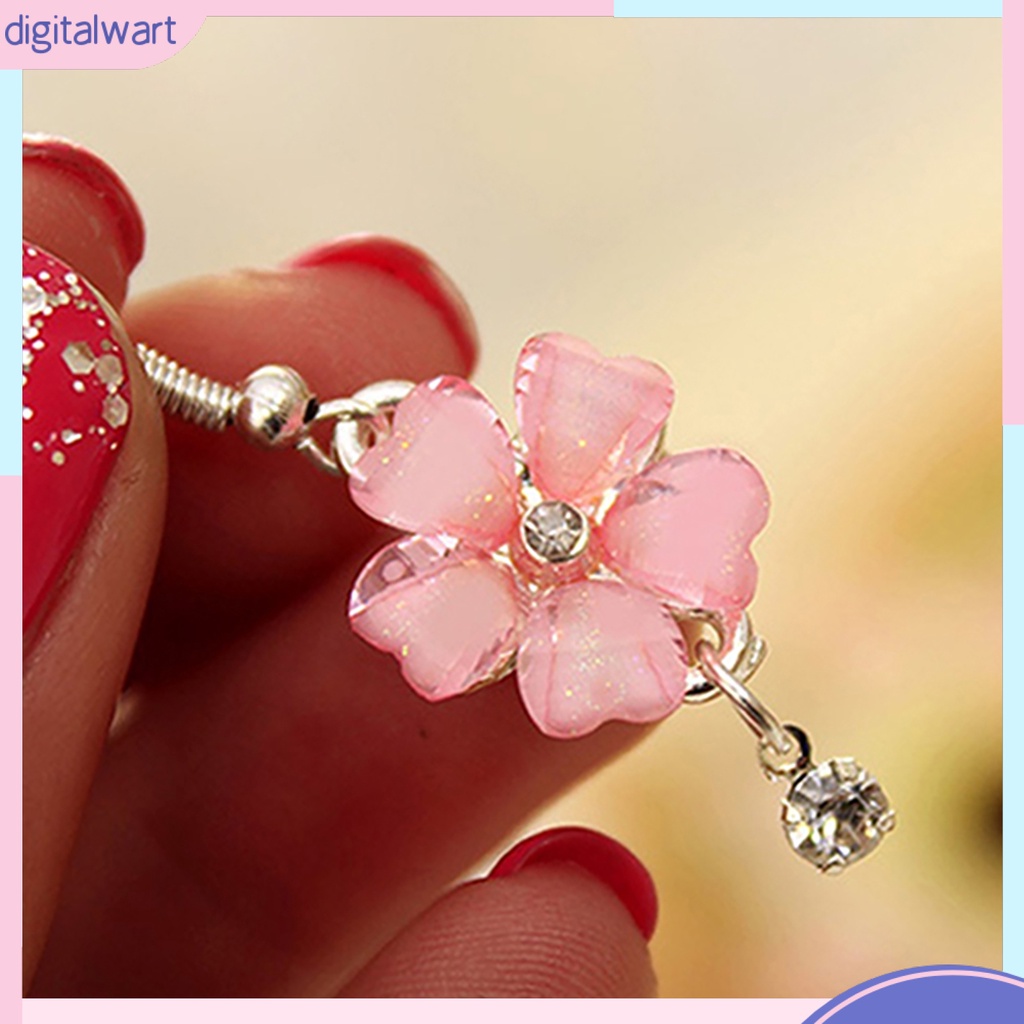Cặp khuyên tai dài hình bông hoa nhỏ xinh đính đá sang trọng cá tính dành cho nữ