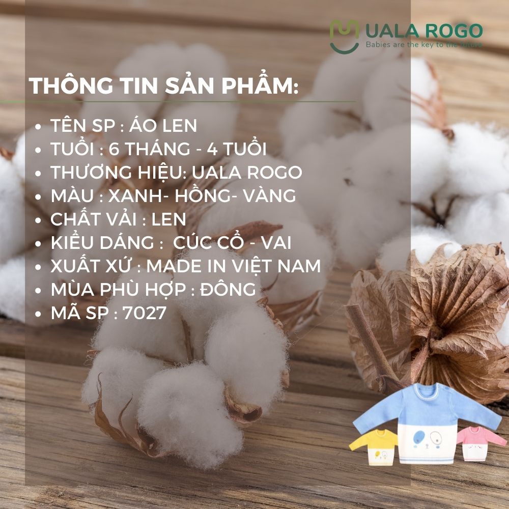 Áo len cho bé Ualarogo 6 tháng - 4 tuổi cúc cổ sợi len trải kỹ không xù lông 7027