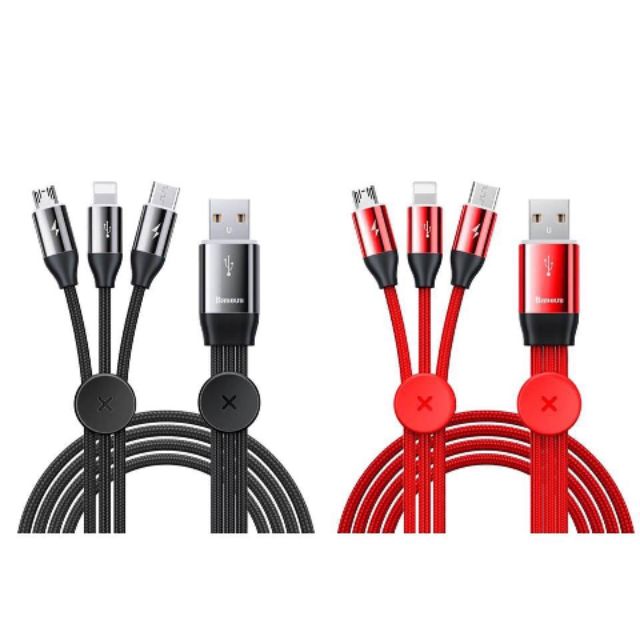 Cáp sạc 3 in 1 Baseus ( Lightning, Micro USB, Type C ) 3 dây tách rời