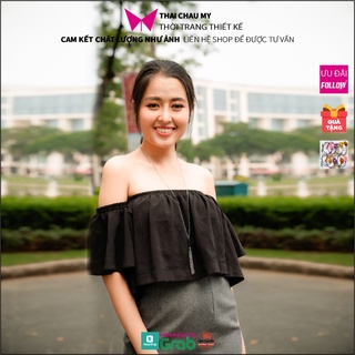 Áo croptop dạng ống ôm vải lụa 2 lớp, áo kiểu công sở thời trang thiết kế Thái Châu Mỹ