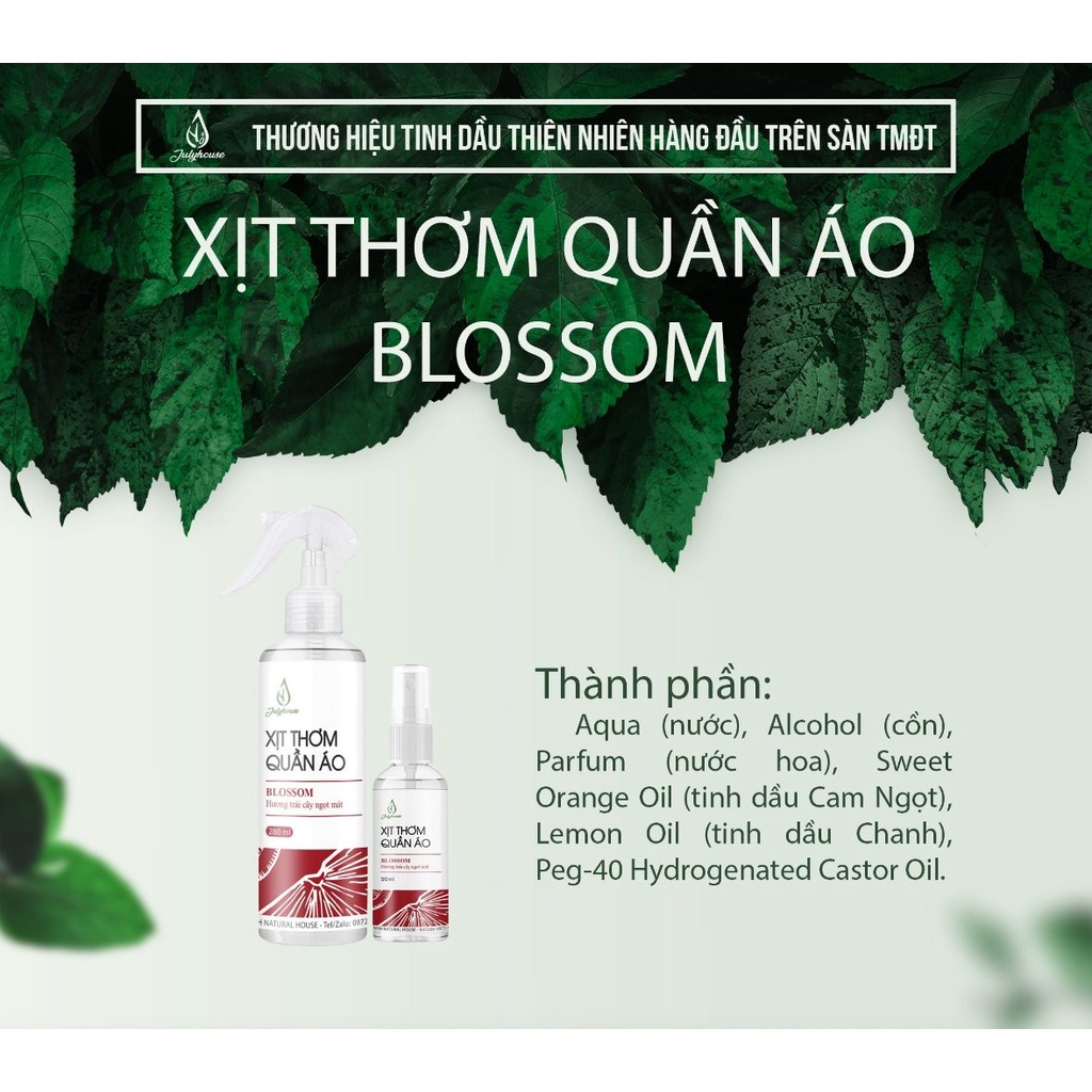 Xịt thơm quần áo hương trái cây ngọt mát Blossom 280ml JULYHOUSE