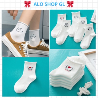 Tất cổ cao, Vớ cotton cổ cao phong cách Hàn Quốc co giãn tốt in hình con vật xinh xắn, dễ thương, dễ phối đồ