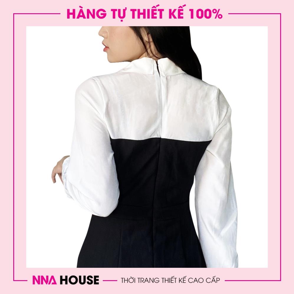 Váy đầm cổ sơ mi dài tay, đầm midi đen trắng - Váy nữ sinh đầm học sinh Polo cổ bẻ đi làm đi chơi NNAHOUSE Mã NA218 | BigBuy360 - bigbuy360.vn