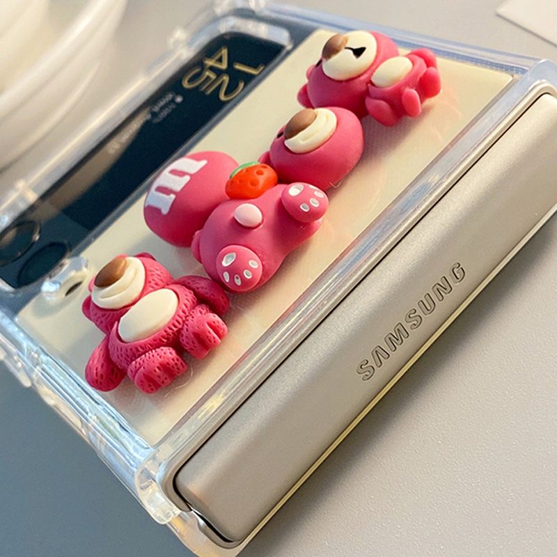 Ốp chống sốc Samsung Z Flip 3 - ZFlip 3 - ZFlip3 - Flip3 5G charm gấu hồng Lotso siêu cutoe dễ thương
